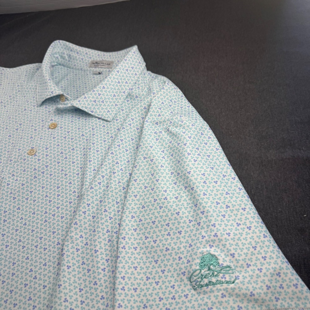 Peter Millar Summer Comfort Mens XXL Blue Floral Clover Golf Polo Shirt XXL - Picture 2 of 11